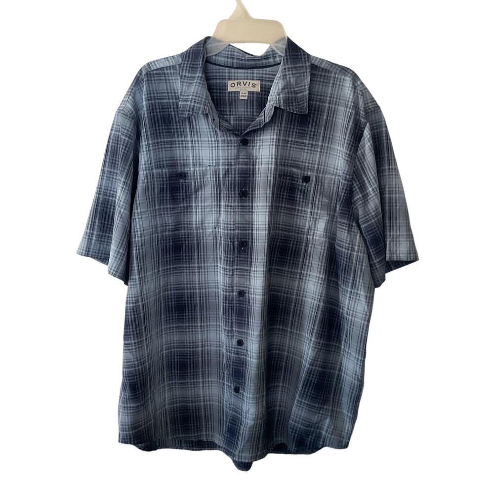 Orvis Classic Collection Men XL Blue Plaid Short Sleeve Button Shirt Outdoor